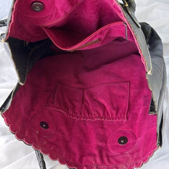 Patricia Nash Leather Tote Handbag Black Tooled Cutout 13x16 Pink Int Dustbag - Picture 7 of 8